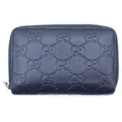 GUCCI (グッチ) GGスプリーム ラウンドファスナーカードケース コインケース ネイビー レザー シルバー金具
