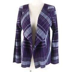 極美品◎PLEATS PLEASE プリーツプリーズ イッセイミヤケ PP93-JO677 ボーダー柄 フロントオープン カーディガン パープル ライトブルー 4 日本製 正規品 レディース
