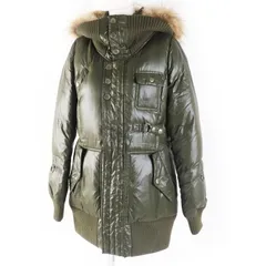 美品◎BURBERRY BLUE LABEL バーバリーブルーレーベル FCF14-532-72 ラクーンファー・フード付き ダウンジャケット カーキ 40 正規品 レディース