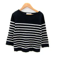 ナノユニバース nano universe ニット カットソー 七分袖 ボートネック ボーダー柄 36 S 紺 ネイビー 白 ホワイト /SY25