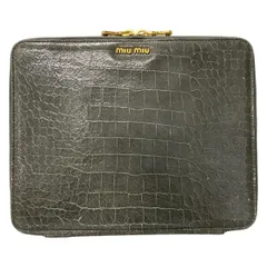 miumiu(ミュウミュウ) クラッチバッグ - ダークグレー ラウンドファスナー/型押し加工 レザー