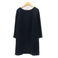 ナチュラルビューティーベーシック NATURAL BEAUTY BASIC ワンピース ひざ丈 七分袖 S 紺 ネイビー /YK21