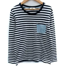 ロデオクラウンズワイドボウル RODEO CROWNS WIDE BOWL RCWB Tシャツ カットソー 長袖 ラウンドネック ボーダー柄 S 紺 ネイビー 白 ホワイト /SM27