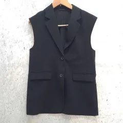 GU ジーユー オーバーサイズ テーラードベスト ラウンドカット 前開き クラシック感 大人 ラフ ブラック Mサイズ ◎、〇□