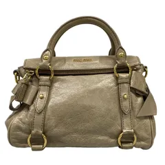 miumiu(ミュウミュウ) ハンドバッグ - グレーベージュ リボン レザー