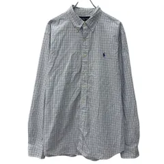 90s RALPH LAUREN 長袖 チェックシャツ XXL ホワイト ブルー ラルフローレン ボタンダウン ポニー刺繍 ワンポイント 春秋物 a803-5218
