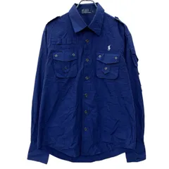 90s Polo RALPH LAUREN 長袖 無地シャツ L ネイビー ラルフローレン ボタン ボタンダウン ポニー刺繍 エポレット 春秋物 a803-5220