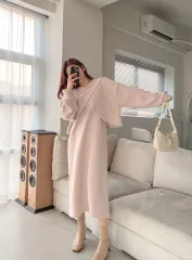 ベージュ キャミソール ロング丈ワンピース ラウンド クロップド カーディガン セット 起毛ワンピース セットアップ