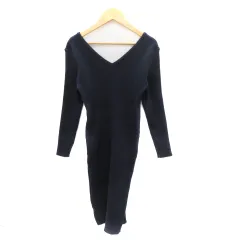 ジュリアブティック JULIA BOUTIQUE リブニットワンピース ひざ丈 長袖 Vネック 紺 ネイビー /YK43