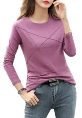 [ReiLuana] 長袖 Tシャツ レディース トップス 無地 カットソー スッキリ インナー 体型 カバー 通勤 通学 人気 可愛い お洒落 ロング スリーブ ゆったり 重ね着 きれいめ カジュアル 秋 冬 シンプル ストレッチ ロン [パープル] [L]