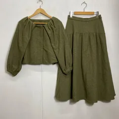 Diagram ダイアグラム グレースコンチネンタル セットアップ 上下 ノーカラー ジャケット 36 クロップド丈 ロング スカート 38 デザイン 日本製 ウール グリーン系 C95
