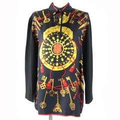 HERMES エルメス スカーフ切替 ニットポロ シャツ トップス シルク