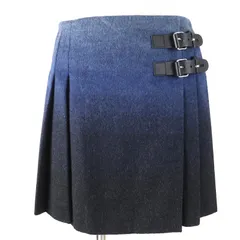極美品△RED VALENTINO レッドヴァレンティノ ウール レザーベルト付き グラデーションカラー プリーツ ミニ ラップスカート ネイビー系 S 正規品 レディース 大人可愛い オススメ◎のサムネイル