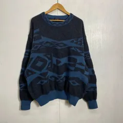 ALLEGRI アレグリ 総柄 デザイン ニット セーター モックネック オーバーサイズ 古着 OLD VINTAGE 80s 90s ブルー系 L C96