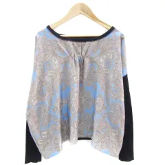 グリーンレーベルリラクシング ユナイテッドアローズ green label relaxing ニット カットソー 長袖 切替 ペイズリー柄 ネイビー 紺 /YM9