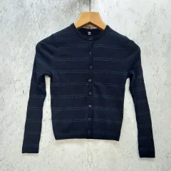 UNIQLO ユニクロ カーディガン メリノリブ クルーネック ショートカーディガン シンプル ネイビー Mサイズ ◎、〇◇