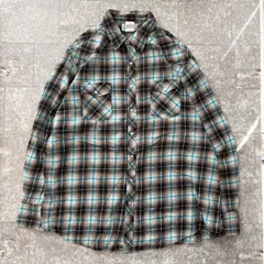 ラングラー Wrangler オンブレチェック ネルシャツ グランジ 2XT ビッグサイズ ウエスタン 長袖 シャツ ブラウン ターコイズ 大きいサイズ 古着
