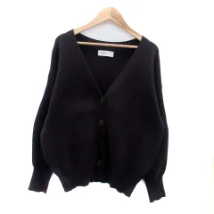 シンプリシテェ SIMPLICITE リブニットカーディガン Vネック ミドル丈 無地 ダークパープル /HO30