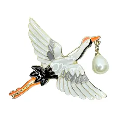 鶴 ブローチ パール 日本 和風 和服 お正月 着物 鳥 アニマル 浴衣 和雑貨