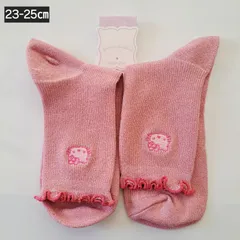 【23-25㎝】【KITTY】【1足売り】レディース　靴下　レディース靴下　SANRIO　靴下　サンリオ　キャラクターソックス　ハローキティ　靴下　ラメ入り靴下　刺繍　ワンポイント　刺繍入り　福助　☆⑮のサムネイル
