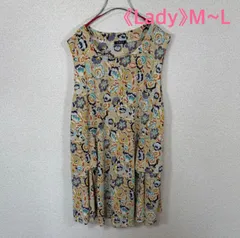 FIRST 花柄ワンピース M〜L ノースリーブ フレアシルエット レトロ配色 ストレッチ素材