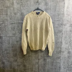【Y-259】Polo Ralph Lauren ケーブルニット メンズM ベージュ ハンドニット セーター リネン シルク ケーブル編み ニット 古着 メンズセーター ラルフローレン ニット