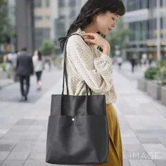 シンプルタックトートバッグ polka polka ポルカポルカ 合皮 A4対応 ブラック