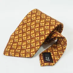 美品 サルヴァトーレ フェラガモ Salvatore Ferragamo イエロー 9.5cm シルク100% ネクタイ 猿柄 モンキー アニマル 総柄 ジャガード イタリア製 人気希少柄 レトロ ヴィンテージ風 スーツ ビジネス フォーマル 結婚式 冠婚葬祭