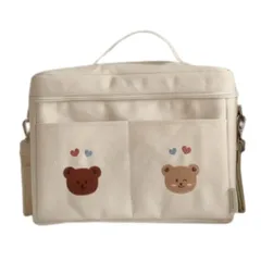 [Clove Cube] 【クローブキューブ】ベビーカーバッグ 荷物入れ 大容量 3way マザーズバッグ 保温保冷 哺乳瓶 収納 (ホワイトツインベア) [ホワイトツインベア]