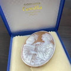 シェル カメオ　女性横顔　ブローチ　ネックレス　リメイク可能　刻印あり　コレクション
