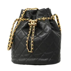 【6ca0103】シャネル ショルダーバッグ マトラッセ キャビアスキン ブラック シャンパンゴールド金具【中古】レディース