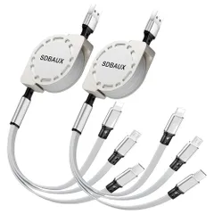 《訳あり新品★外箱にキズ・汚れあり・中身は新品です》USB A to 3in1 充電ケーブル 巻き取り式 マルチ充電ケーブル 1m   タイプC [2本セット]