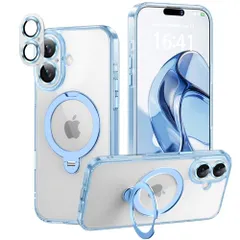 iPhone 16 用 ケース【極限の透明感と保護力】 4in1 カメラ保護一体/MagSafe対応/360度回転スタンド/ストラップホール穴付き 縦横両対応 黄ばみ防止 ワイヤレス充電対応 耐衝撃 カメラフィルム マグネット搭載車載ホルダー 397b5cd4