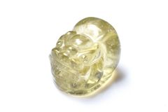 [1 점 물건] AAA 격 레어 ☆ 투명 레몬 컬러 리비안 글라스 20x15mm 貔貅 조각 (관통 구멍) 비즈 파워 스톤 천연석 _PD387
