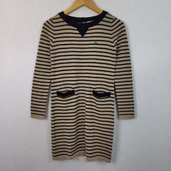 LACOSTE ラコステ ニットワンピース ボーダー ウール100% ベージュ 34サイズ レディース 古着 モード シンプル