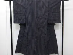 P41982　古い　厚手　縞木綿　絣　着物　古布古裂　ｋ