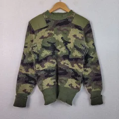 ウール100% ニット セーター 総柄 カモフラ ウール100% カーキ 40サイズ メンズ 古着 ミリタリー アメカジ