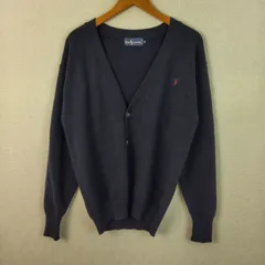 Ralph Lauren ラルフローレン ウールカーディガン ロゴ刺繍 ネイビー Lサイズ レディース 古着 シティーボーイ シンプル　アメカジ