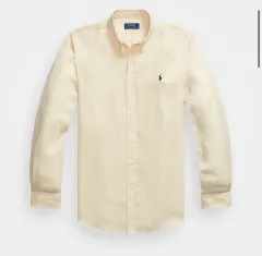 今週 13万 ) ポロラルフローレン クラシックフィット リネン シャツ クリーム ベージュ M 1