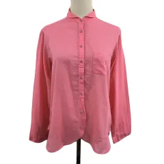 ニコアンド Niko and.. シャツ ブラウス ラウンドカラー シアー 透け感 無地 長袖 L ピンク