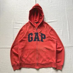 archive　アーカイブ古着　GAP　ギャップ　短丈フルジップアップパーカー　IDEALジッパー　スウェット生地　激フェード　オレンジレッド　デカロゴワッペン　M　Y2K　平成レトロ　グランジ　fade red big logo zip-up parka
