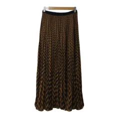 イエナ IENA スカート プリーツ ロング ウエストゴム シフォン 総柄 36 オレンジ 黒 ブラック