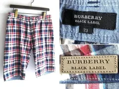 希少 BURBERRY BLACK LABEL バーバリーブラックレーベル フェイクレザーロゴパッチ コットン チェック柄 ショートパンツ ショーツ 73(78cm)