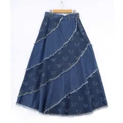 Scolar 蝶刺繍or配色 スパイラル切替フリンジデニムスカート