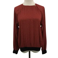 アニエスベー agnes b. ブラウス カットソー プルオーバー ラウンドネック 総柄 長袖 1 赤 白 レッド ホワイト