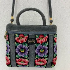376　FEILER　フェイラー　ハンドバッグ　 2way　ショルダーバッグ　アネモネ　 花柄　グレー系　シュニール織り　 レディース