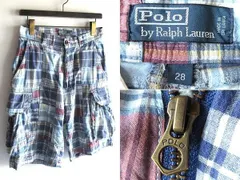 Polo by Ralph Lauren ラルフローレン コットン マドラスチェック クレイジーパッチワーク カーゴショートパンツ ショーツ W28 ブルー 青