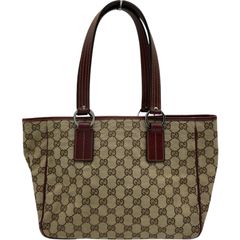 GUCCI トートバッグ ハンド GG柄 キャンバス レザー ボルドー系 茶