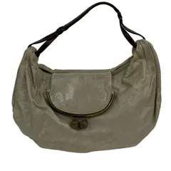 erva(エルバ) ショルダーバッグ - ライトグレー×ダークブラウン がま口 レザー