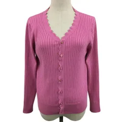 ロペピクニック ROPE Picnic カーディガン ニット Vネック スカラップ リブ 無地 長袖 38 ピンク